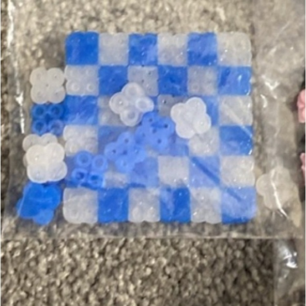 Blue and White Checkered Bead Art